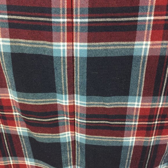 Donna Morgan Fit & Flare Crepe Dress Sz 8 Womans Navy Red Plaid Sleeveless - Picture 9 of 13
